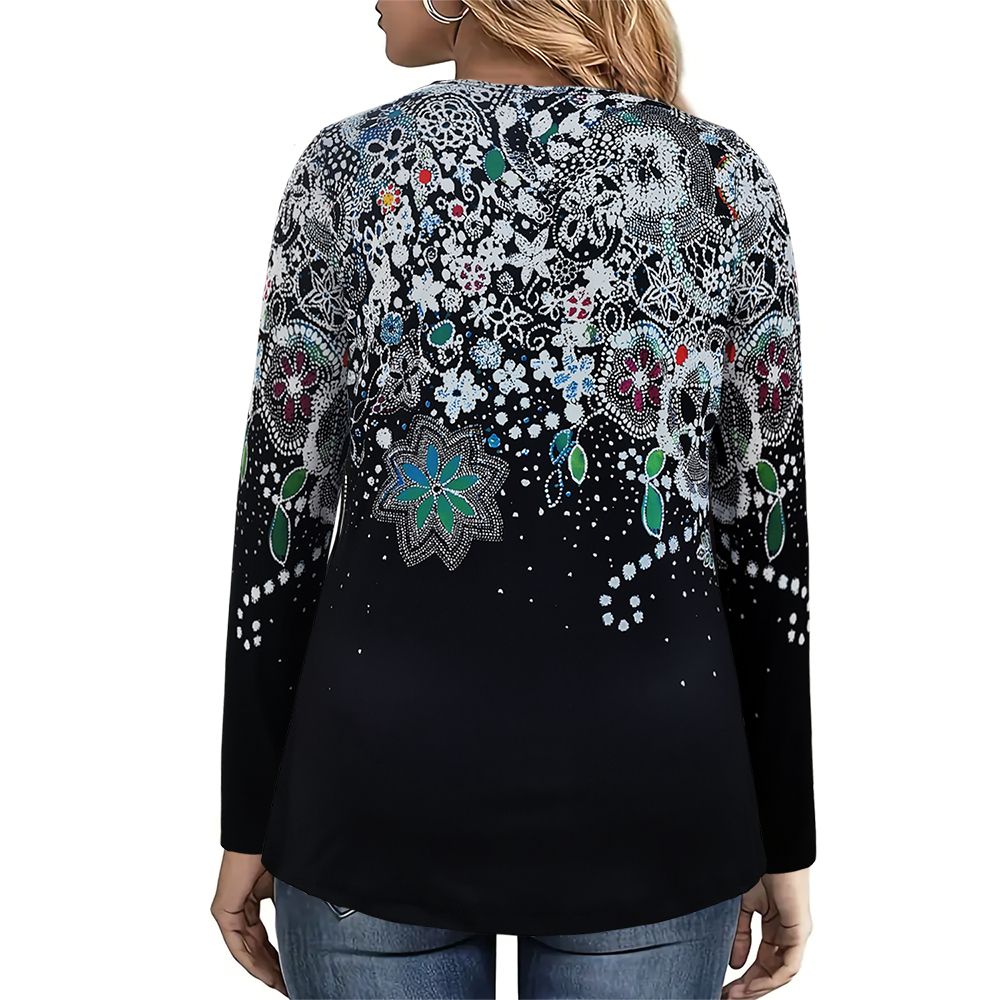 Plus Size Polyester Blouse With Floral Print, Relaxed Fit, Machine Washable, Round Neckline, All-Season Wear