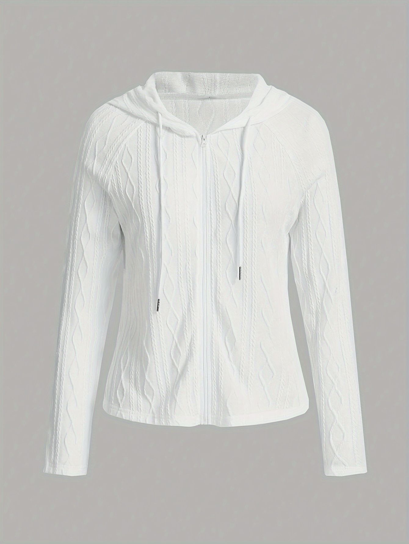 Women's Plus Size Casual Hooded Jacket - Solid Color, Zip-Up, Long Sleeve with Drawstring & Pockets T028