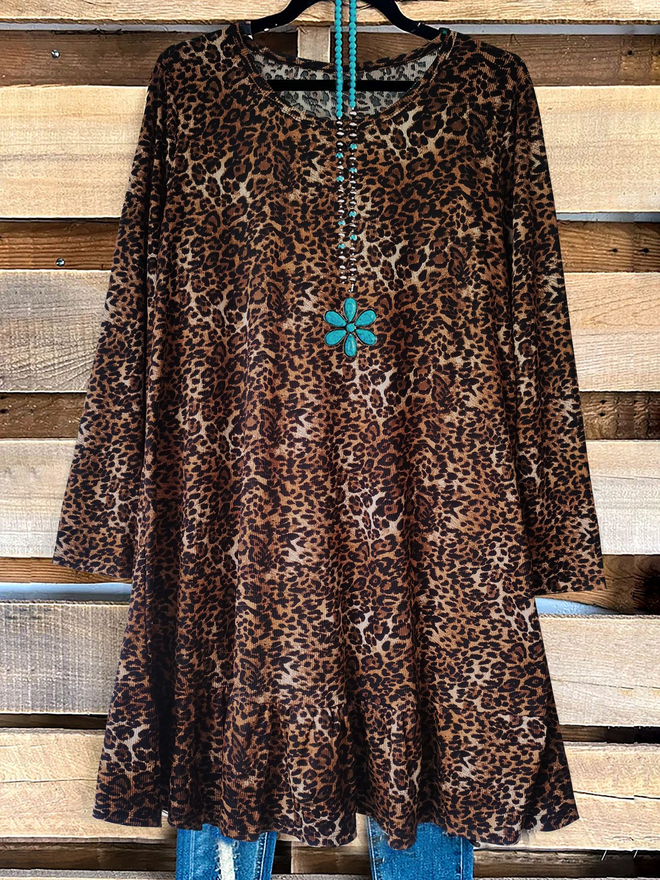 Plus size women's leopard print dress T065
