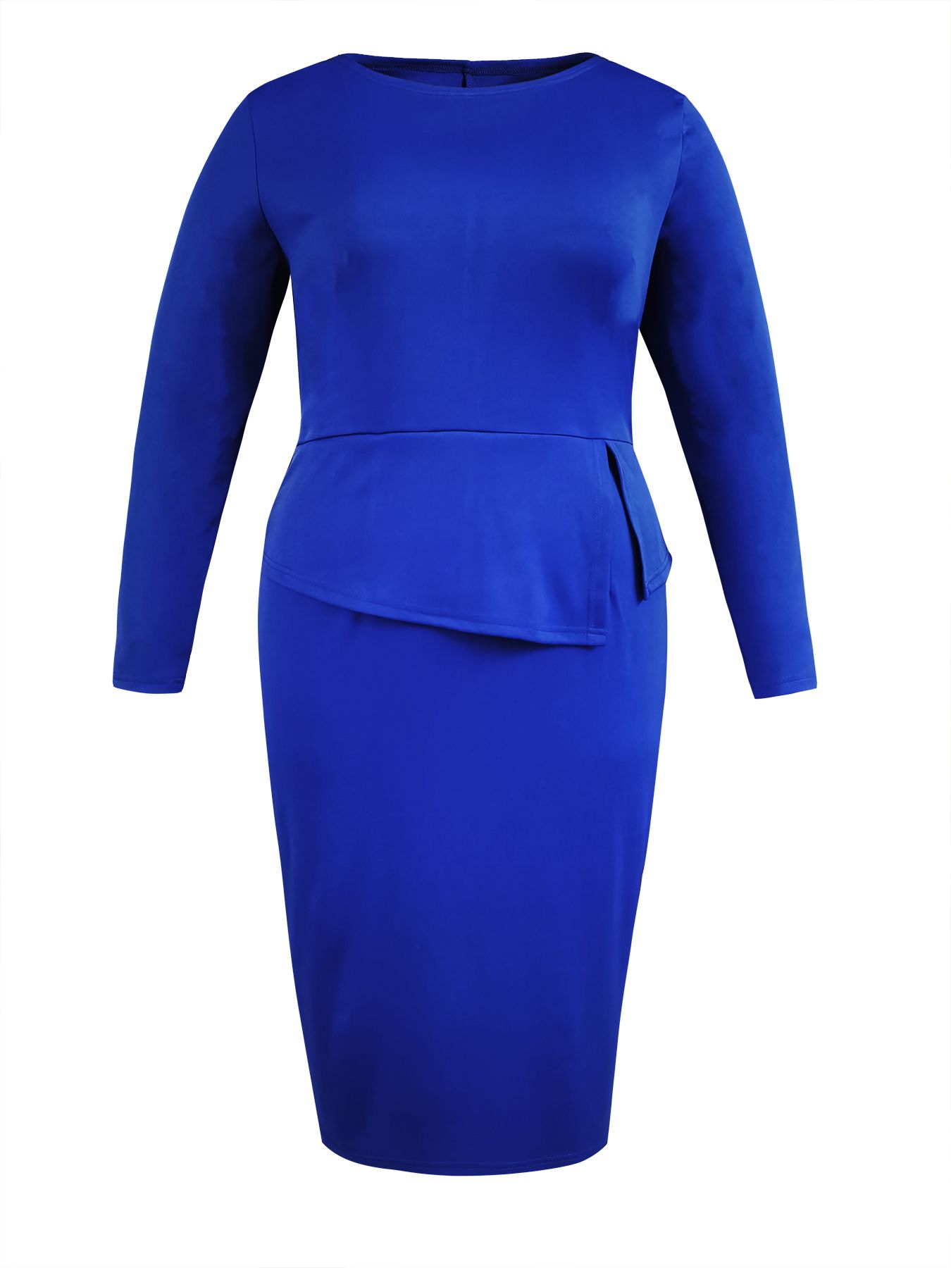 Plus Size Bodycon Dress - Royal Blue Boat Neck Sleeve, Stretchy Machine-Washable Fabric, Flattering Fit for All-Season Casual & Formal Wear T038