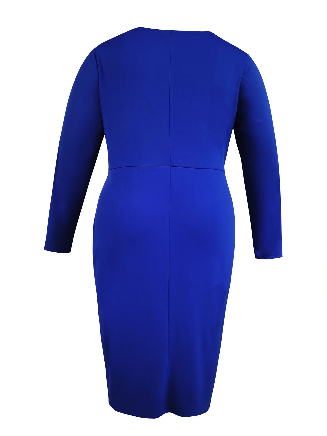 Plus Size Bodycon Dress - Royal Blue Boat Neck Sleeve, Stretchy Machine-Washable Fabric, Flattering Fit for All-Season Casual & Formal Wear T038