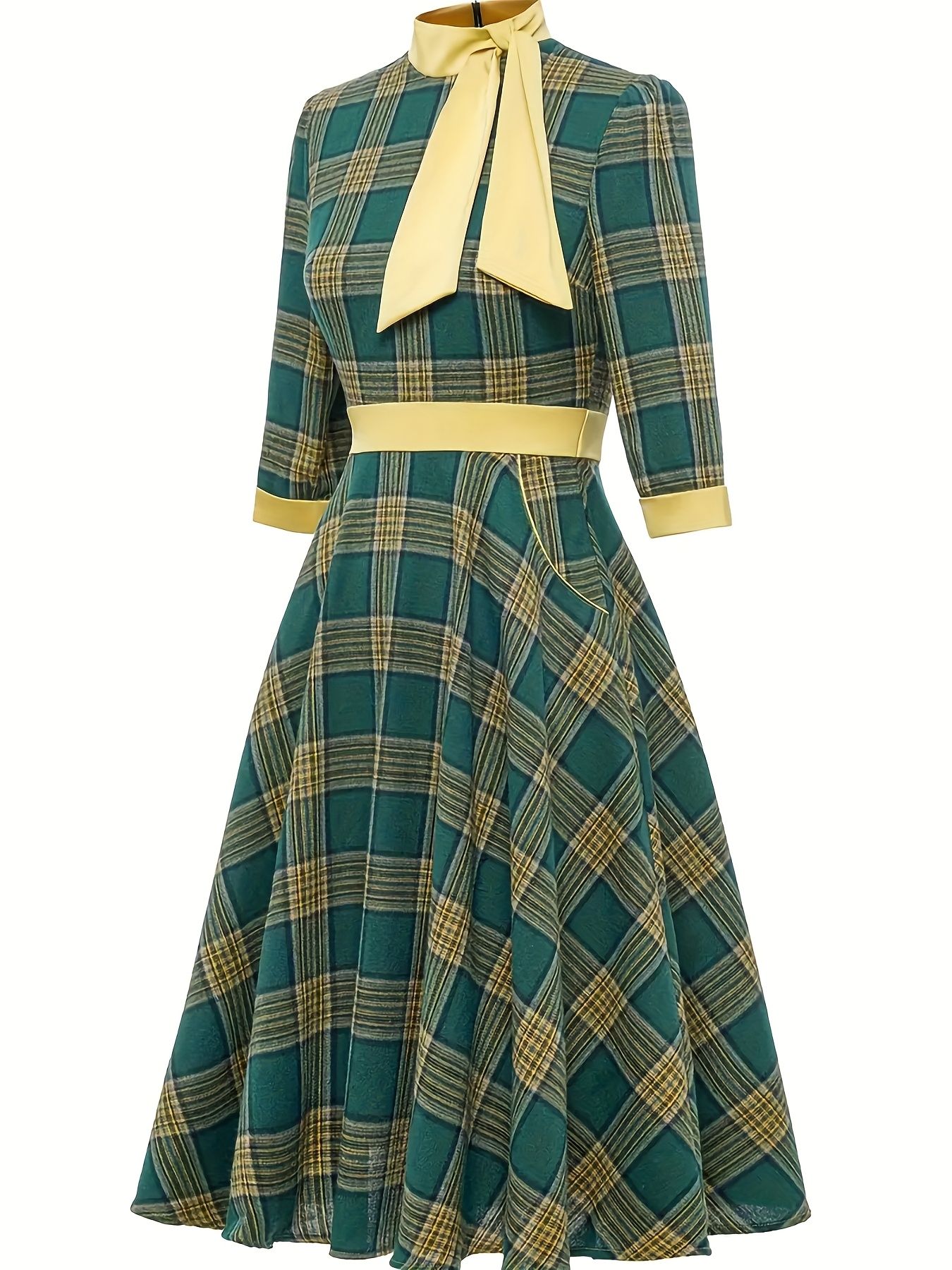 Plus size women's plaid elegant long sleeved dress