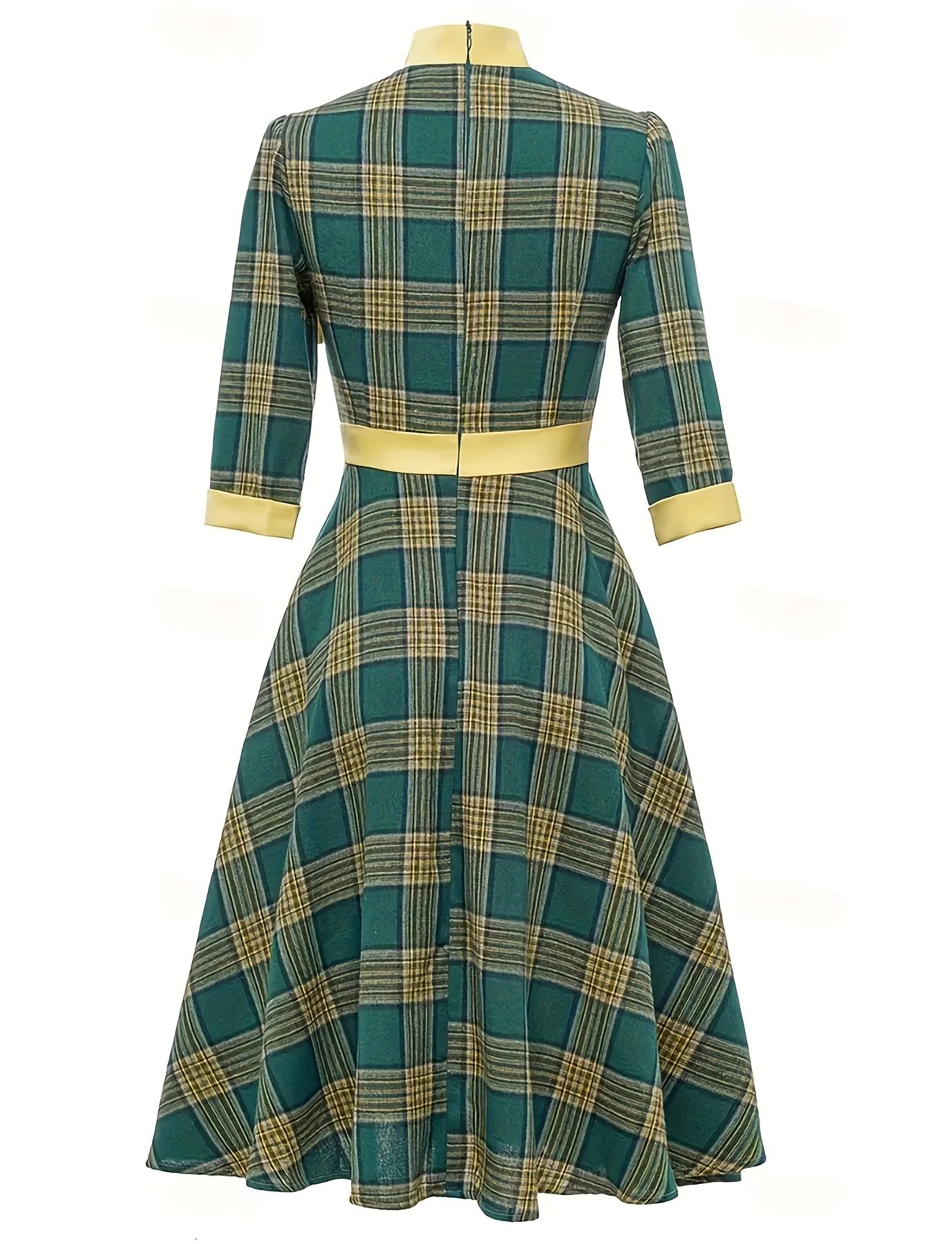 Plus size women's plaid elegant long sleeved dress