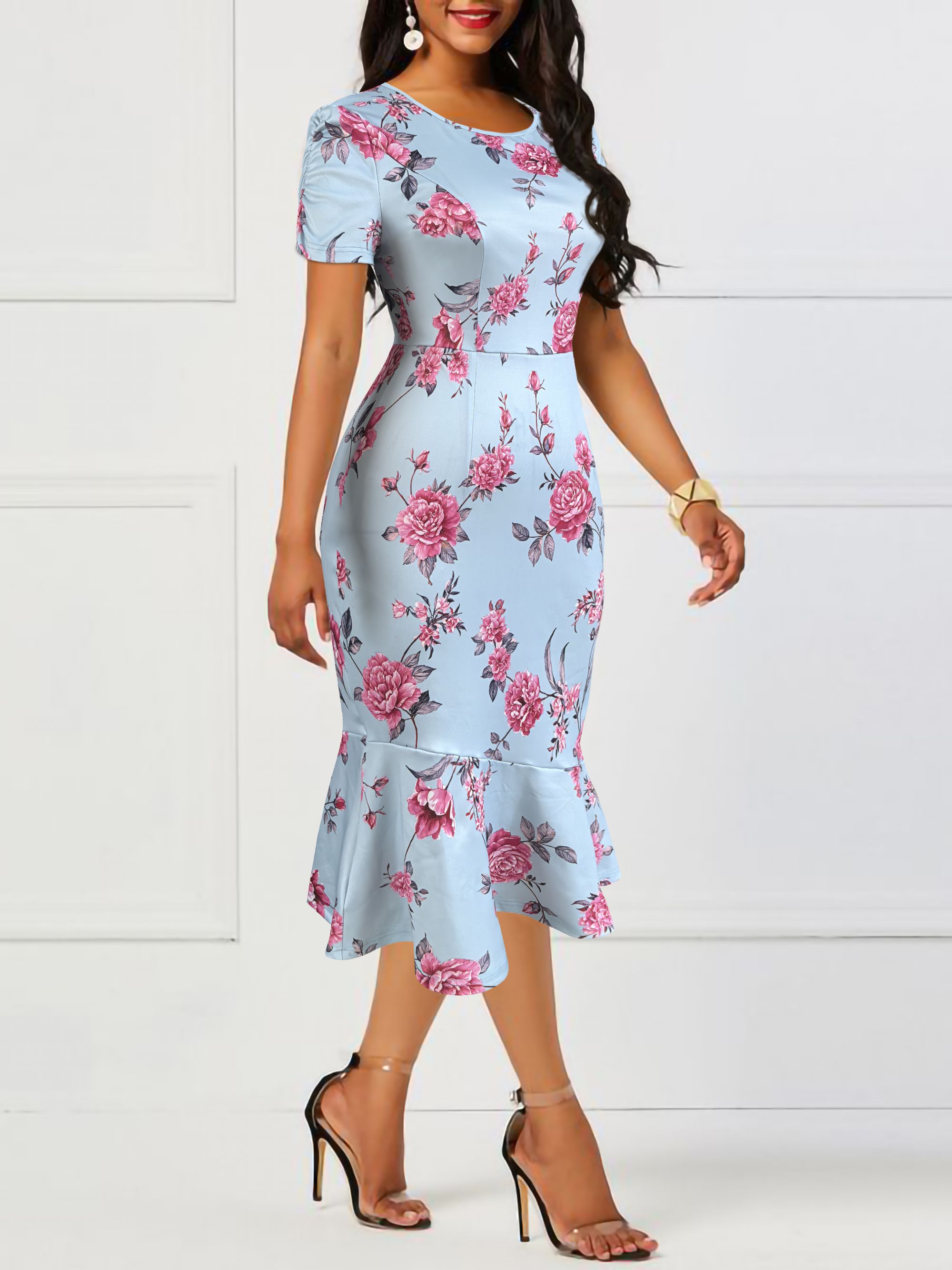 Plus-size women’s summer printed bodycon dress T109