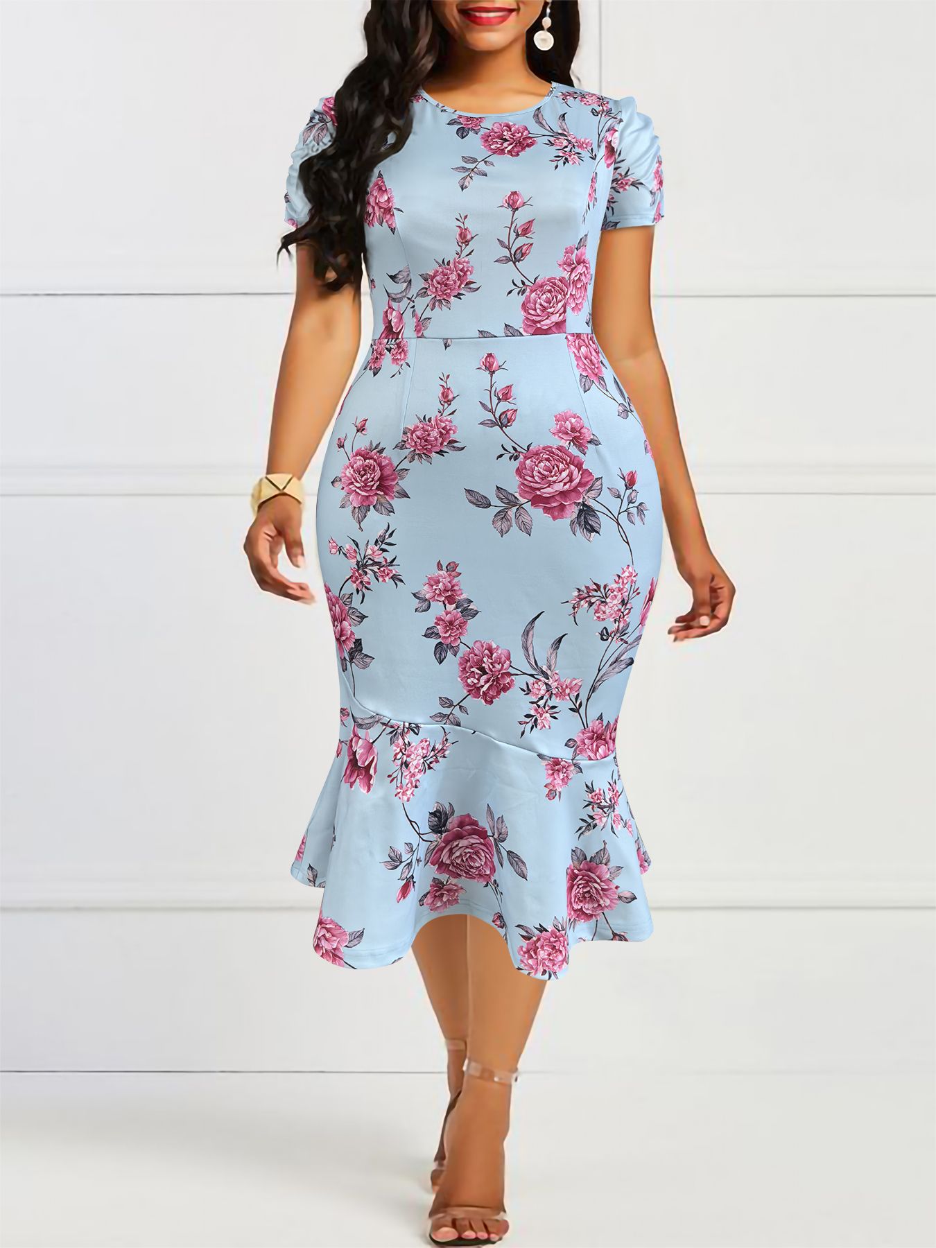 Plus-size women’s summer printed bodycon dress T109