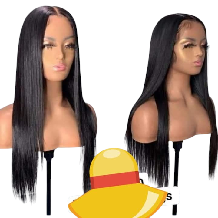 Semi human long straight closure wig
