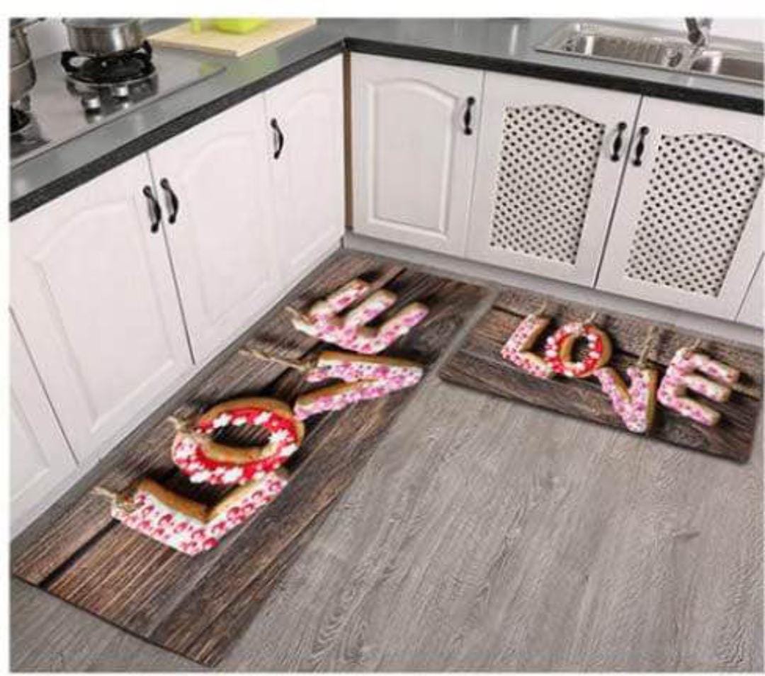 2 Pieces Kitchen Rug Set Non Slip Kitchen Mat Rubber Backing Mat Throw Rug for Kitchen Doormat Runner Rug Set Floor Carpet Household Carpet Home Decor