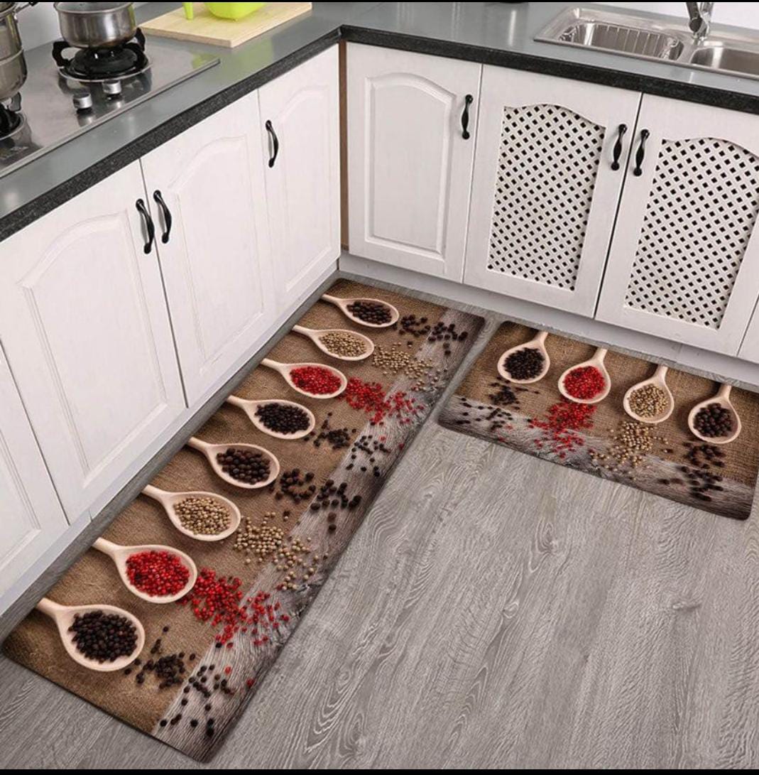 2 Pieces Kitchen Rug Set Non Slip Kitchen Mat Rubber Backing Mat Throw Rug for Kitchen Doormat Runner Rug Set Floor Carpet Household Carpet Home Decor