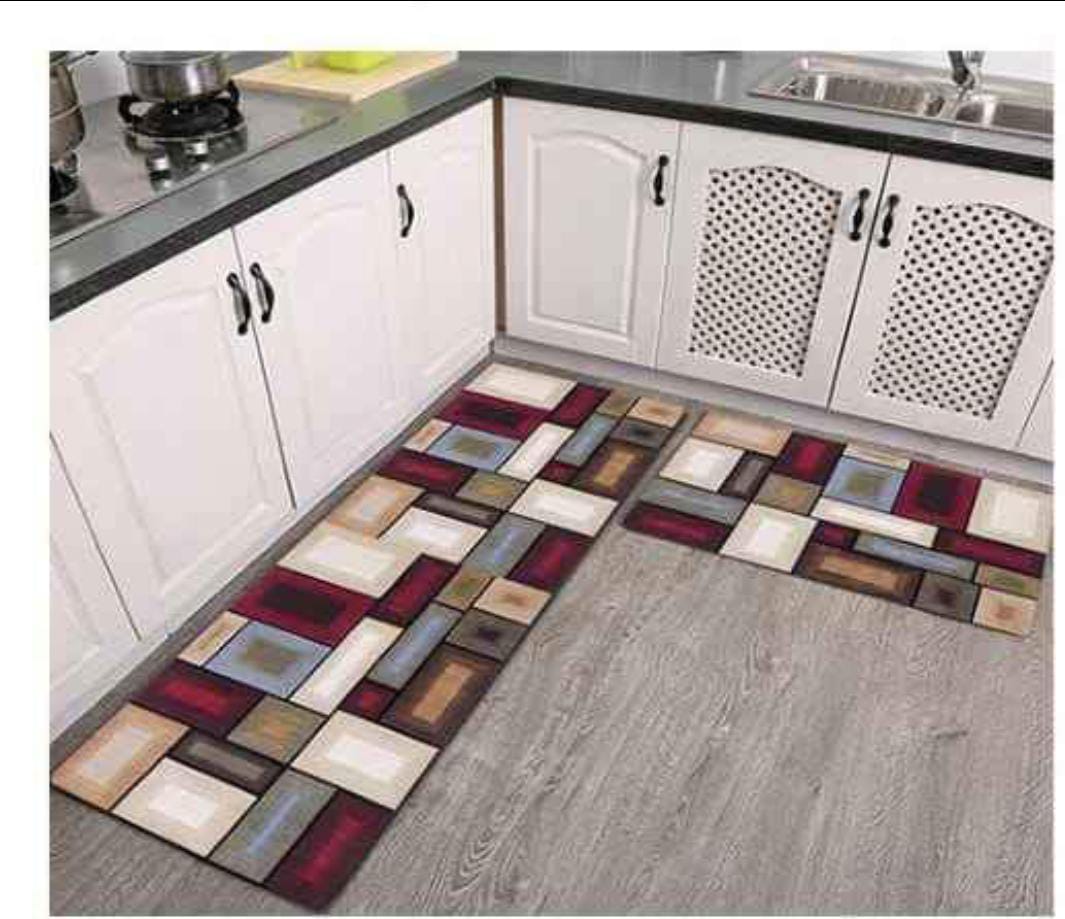 2 Pieces Kitchen Rug Set Non Slip Kitchen Mat Rubber Backing Mat Throw Rug for Kitchen Doormat Runner Rug Set Floor Carpet Household Carpet Home Decor