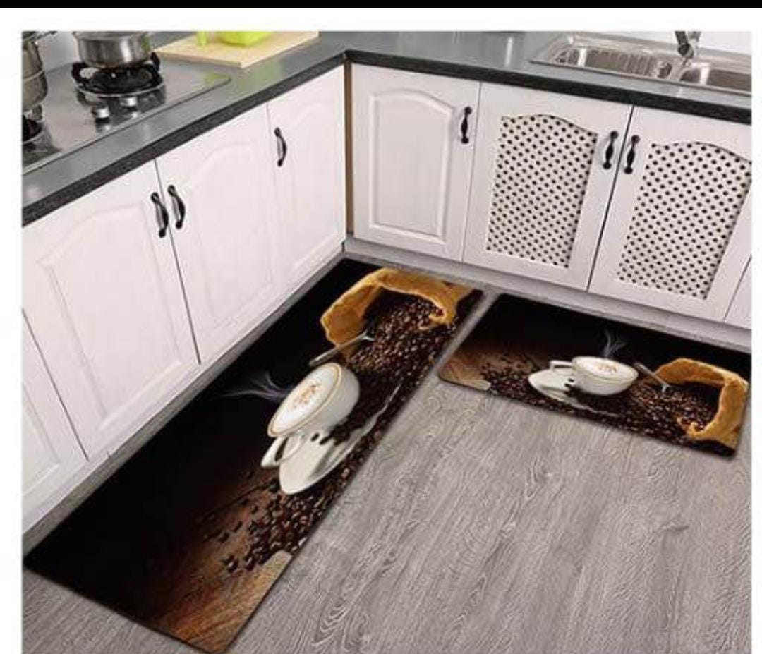 2 Pieces Kitchen Rug Set Non Slip Kitchen Mat Rubber Backing Mat Throw Rug for Kitchen Doormat Runner Rug Set Floor Carpet Household Carpet Home Decor