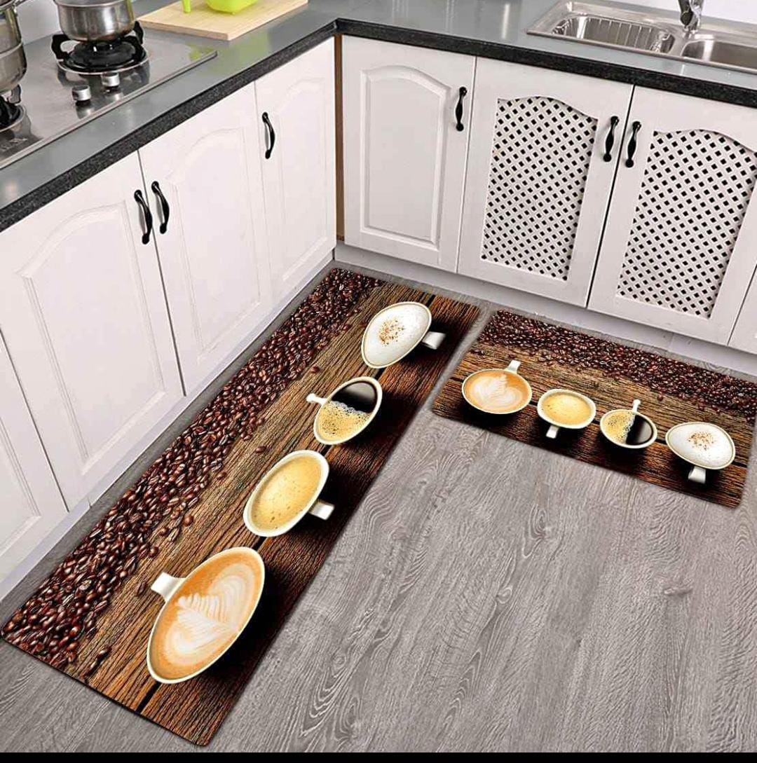 2 Pieces Kitchen Rug Set Non Slip Kitchen Mat Rubber Backing Mat Throw Rug for Kitchen Doormat Runner Rug Set Floor Carpet Household Carpet Home Decor