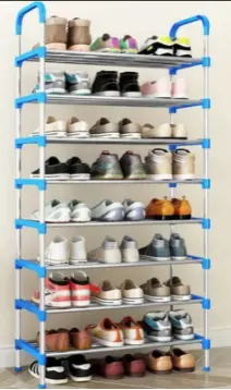 Hommybrand 8 Layer shoe rack living room furniture shoe rack multi functional storage shoe rack foldable folding stainless steel 8 tier display blue black organizer shelf footwear black blue pink
