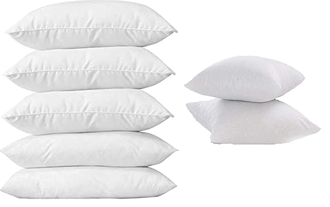{Clearance sell } Buy 2 Cotton Bed Pillows and Get 3 Throw Pillows with Plain Cushion - White