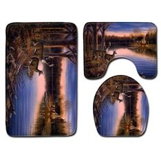 3-Piece Bath Rug and Mat Sets, Coastal Beach Clear Water Non-Slip Bathroom Decor Doormat Runner Rugs, U-shaped Toilet Floor Mats, Toilet Seat Cover