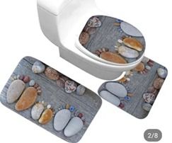 3-Piece Bath Rug and Mat Sets, Coastal Beach Clear Water Non-Slip Bathroom Decor Doormat Runner Rugs, U-shaped Toilet Floor Mats, Toilet Seat Cover