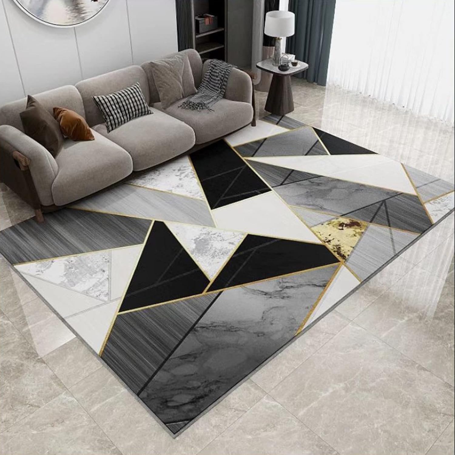 5 by 8 Modern Rugs Living Room Large 3D Printing Geometric  Anti slip Exquisite Black Carpets