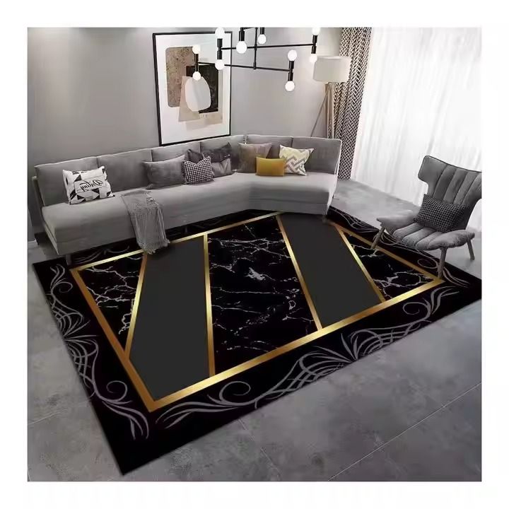 5 by 8 Modern Rugs Living Room Large 3D Printing Geometric  Anti slip Exquisite Black Carpets