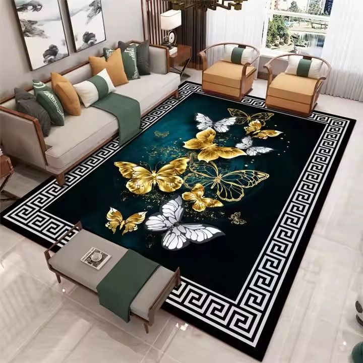 5 by 8 Modern Rugs Living Room Large 3D Printing Geometric  Anti slip Exquisite Black Carpets