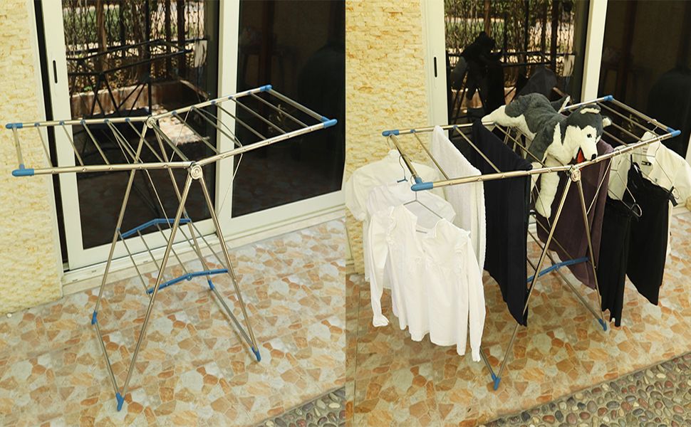 Metal Foldable Laundry Drying Clothes Rack Heavy Duty Clothing Horse Garment Dryer Stand Airer Laundry Stand Drying Hanger Rack For Clothing & Bed Linen Clothes Airer Indoor Outdoor Laundry Rack