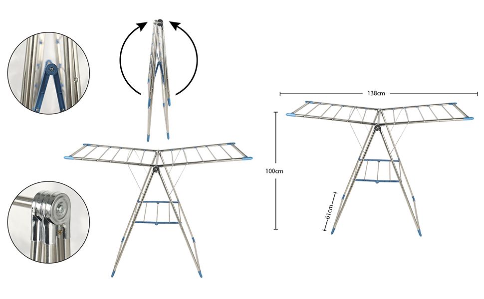 Metal Foldable Laundry Drying Clothes Rack Heavy Duty Clothing Horse Garment Dryer Stand Airer Laundry Stand Drying Hanger Rack For Clothing & Bed Linen Clothes Airer Indoor Outdoor Laundry Rack