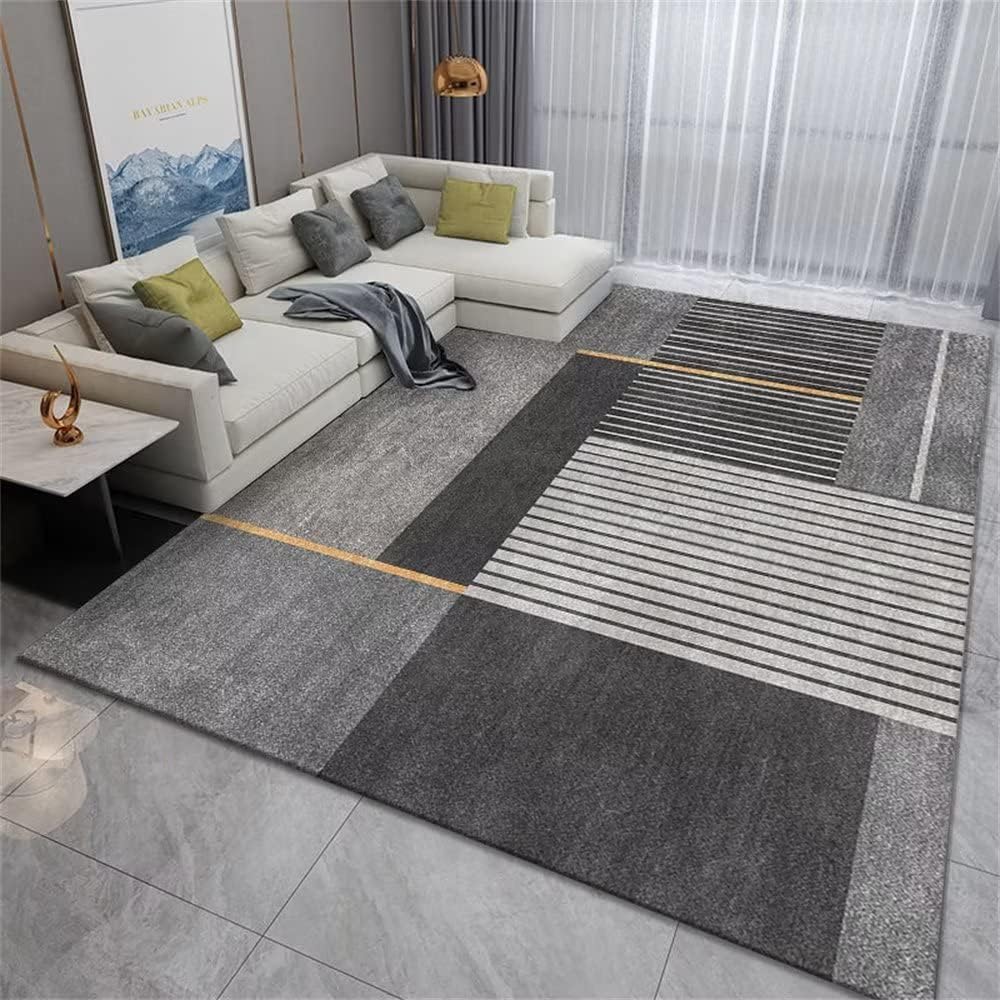 Hommybrand 7 by 8 HD carpets Modern Rugs Living Room Large 3D Printing Geometric  Anti slip Exquisite Black Carpets