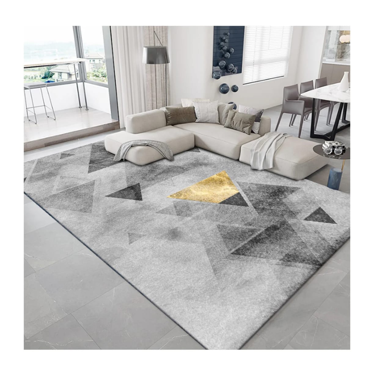 Hommybrand 7 by 8 HD carpets Modern Rugs Living Room Large 3D Printing Geometric  Anti slip Exquisite Black Carpets