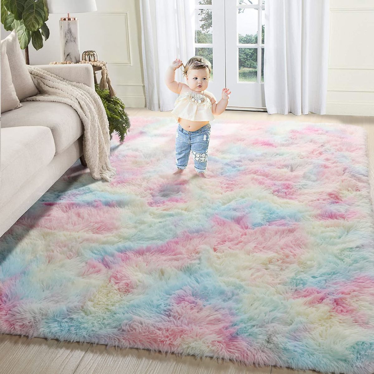 Hommybrand 5 by 8 Area Rug for Living Room, Ultra Soft Fluffy Rugs for Bedroom, Non-Slip Furry Large Rug for Teen Girls and Boys,Nursery Kids Room Dorm Home Decor, High Pile Plush Floor Carpet