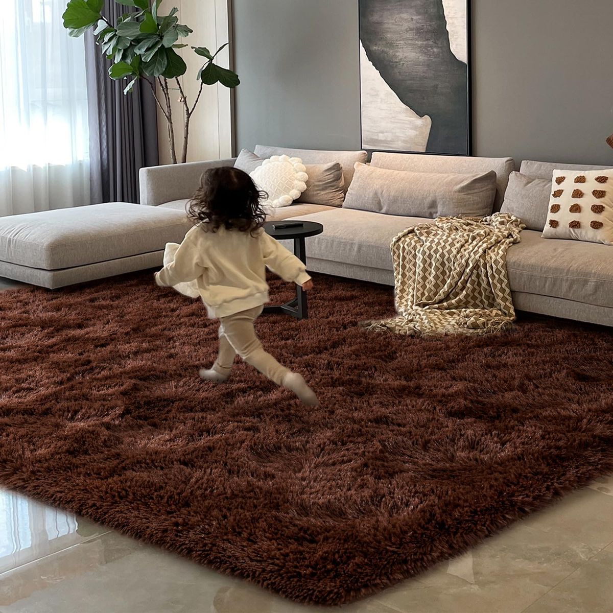 Hommybrand 5 by 8 Area Rug for Living Room, Ultra Soft Fluffy Rugs for Bedroom, Non-Slip Furry Large Rug for Teen Girls and Boys,Nursery Kids Room Dorm Home Decor, High Pile Plush Floor Carpet