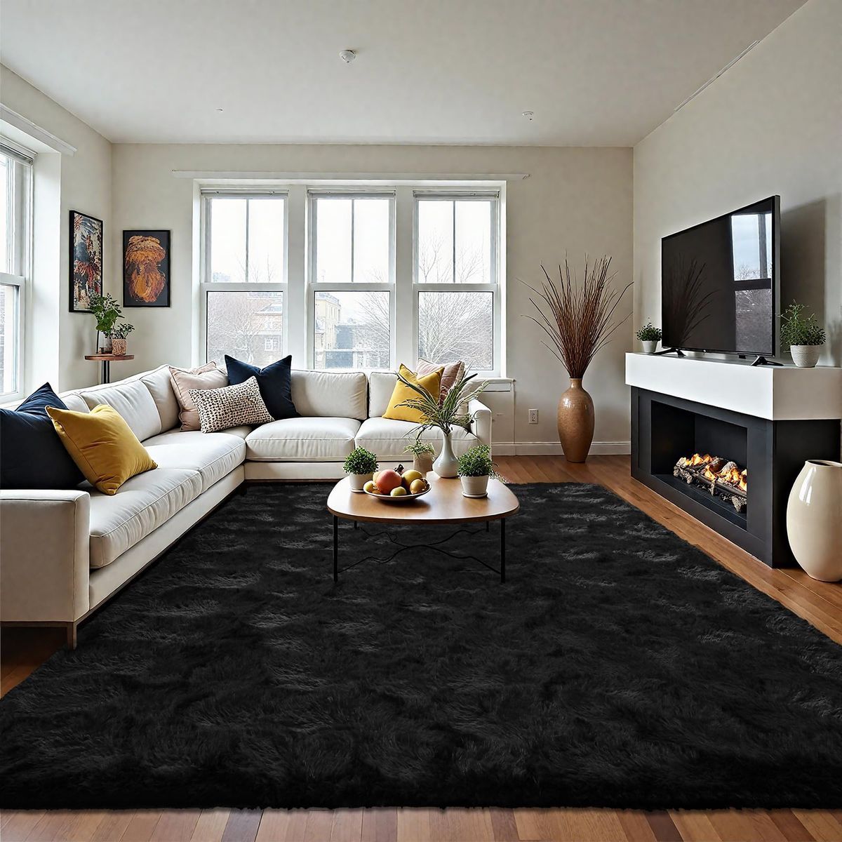 Hommybrand 5 by 8 Area Rug for Living Room, Ultra Soft Fluffy Rugs for Bedroom, Non-Slip Furry Large Rug for Teen Girls and Boys,Nursery Kids Room Dorm Home Decor, High Pile Plush Floor Carpet