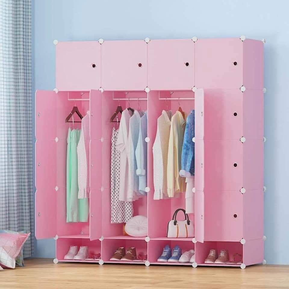 Portable 4-Column Plastic Wardrobe Keep your clothes well organized with the Portable 4-Column Plastic Wardrobe, a spacious and modern storage solution designed for homes with limited space. With mult