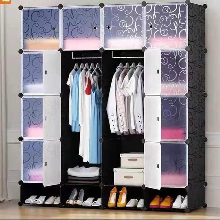 Portable 4-Column Plastic Wardrobe Keep your clothes well organized with the Portable 4-Column Plastic Wardrobe, a spacious and modern storage solution designed for homes with limited space. With mult