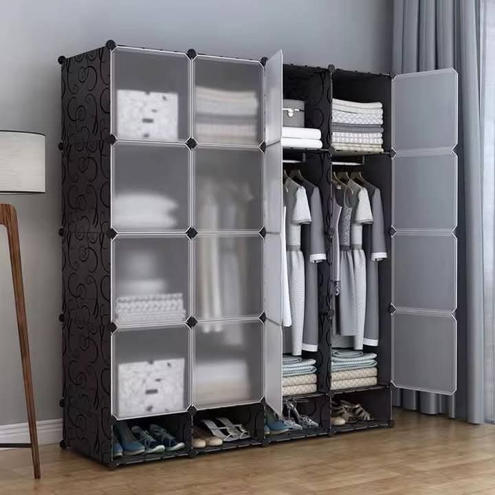 Portable 4-Column Plastic Wardrobe Keep your clothes well organized with the Portable 4-Column Plastic Wardrobe, a spacious and modern storage solution designed for homes with limited space. With mult