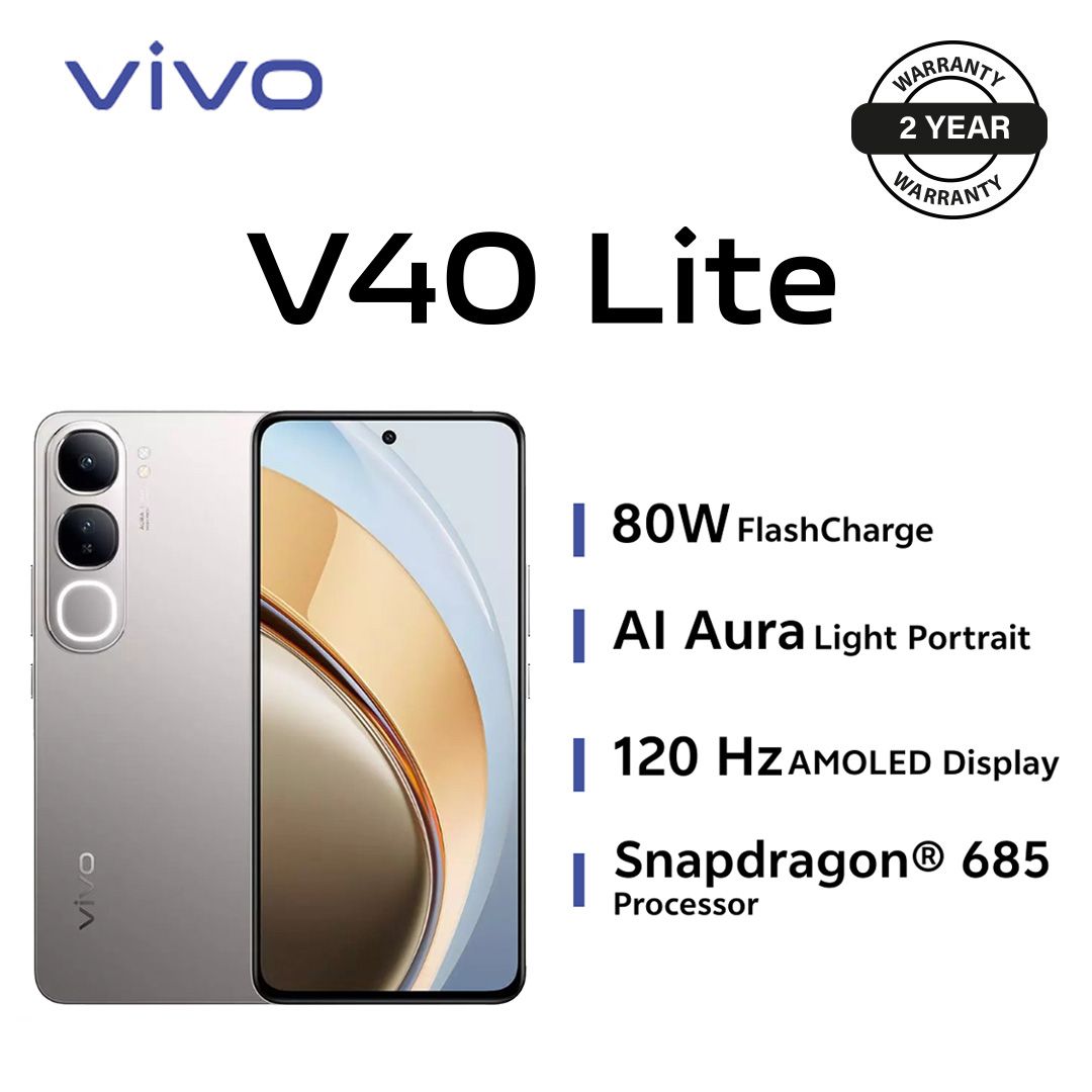 [Exclusive Discount] Brand New Smart Phone,V40 Lite-  6.67,-  8GB + 256 GB ROM - fingerprint sensor Android 14(Dual SIM) -5000 mAh 80W Fast charging - Titanium Silver- (2YRs WRTY)