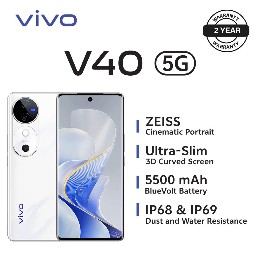 [Official]  Brand New Smart Phone,vivo V40 - 6.78" - 12RAM + 256GB (Dual SIM) Zeiss optics Battery 5500mAh Fast charging 80W, Fingerprint Sensorsh- Silver -2YRS WRNTY
