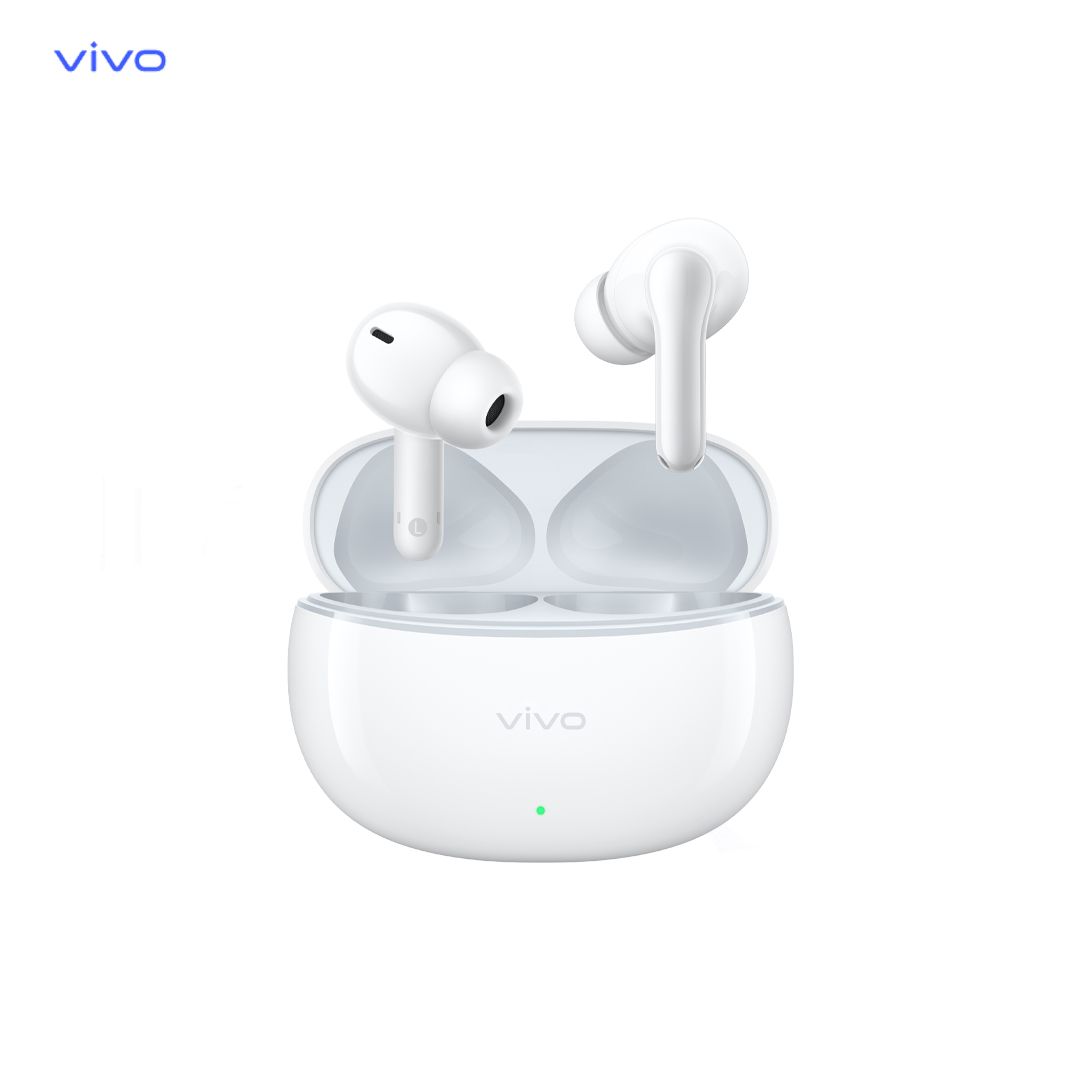 vivo Earbuds  - Wireless Bluetooth with intelligent active AI Call Noise Reduction4,10mm dynamic drivers for balanced sound  - IP54-rated for durability against sweat and splashes-White Earbuds