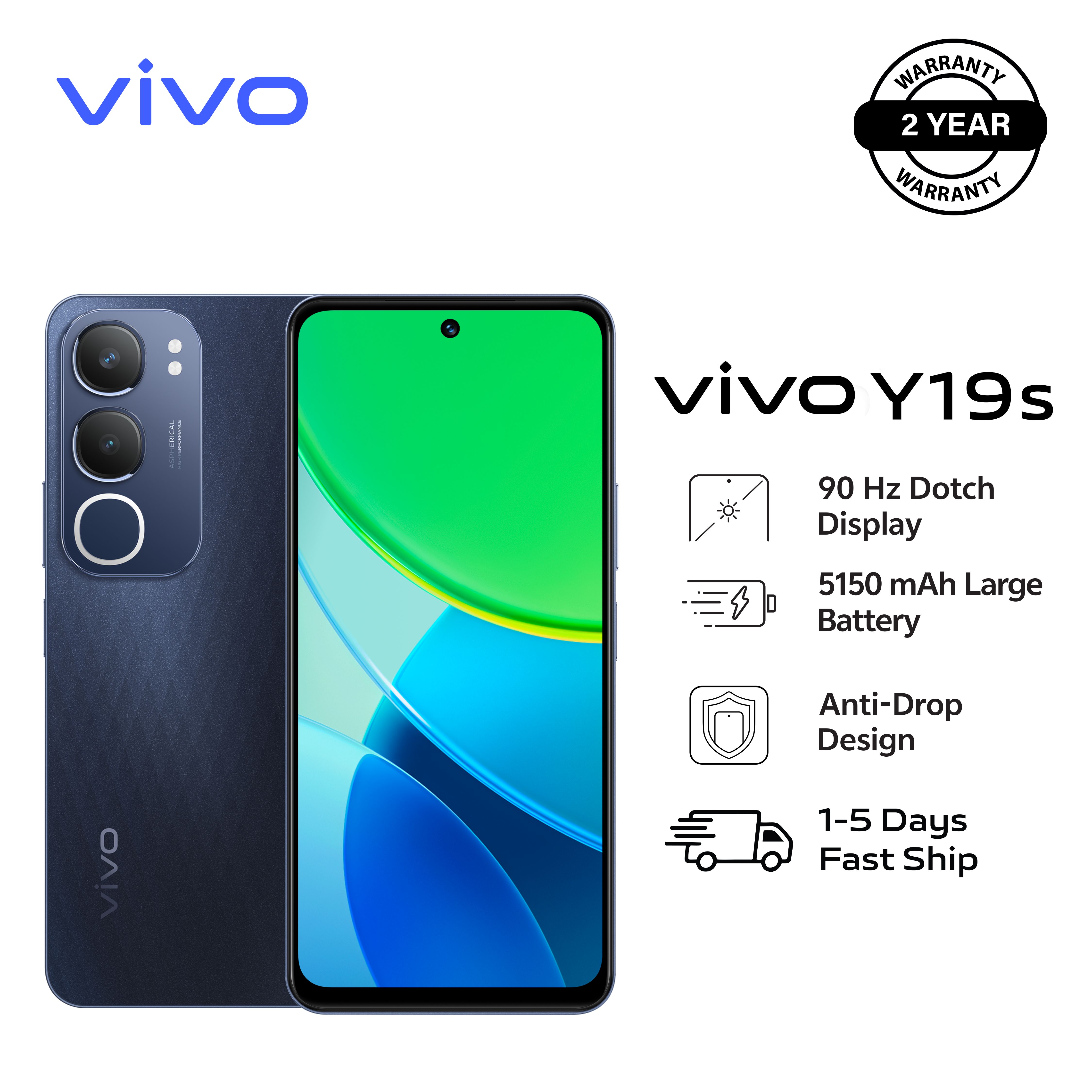 [Exclusive Discount]  Brand New Smart Phone,Y19s -6.68-Android 14,- 4GB + 128GB ROM -(Dual SIM) Fingerprint (side-mounted) Battery-5150mAh- Black -2YRS WRNTY