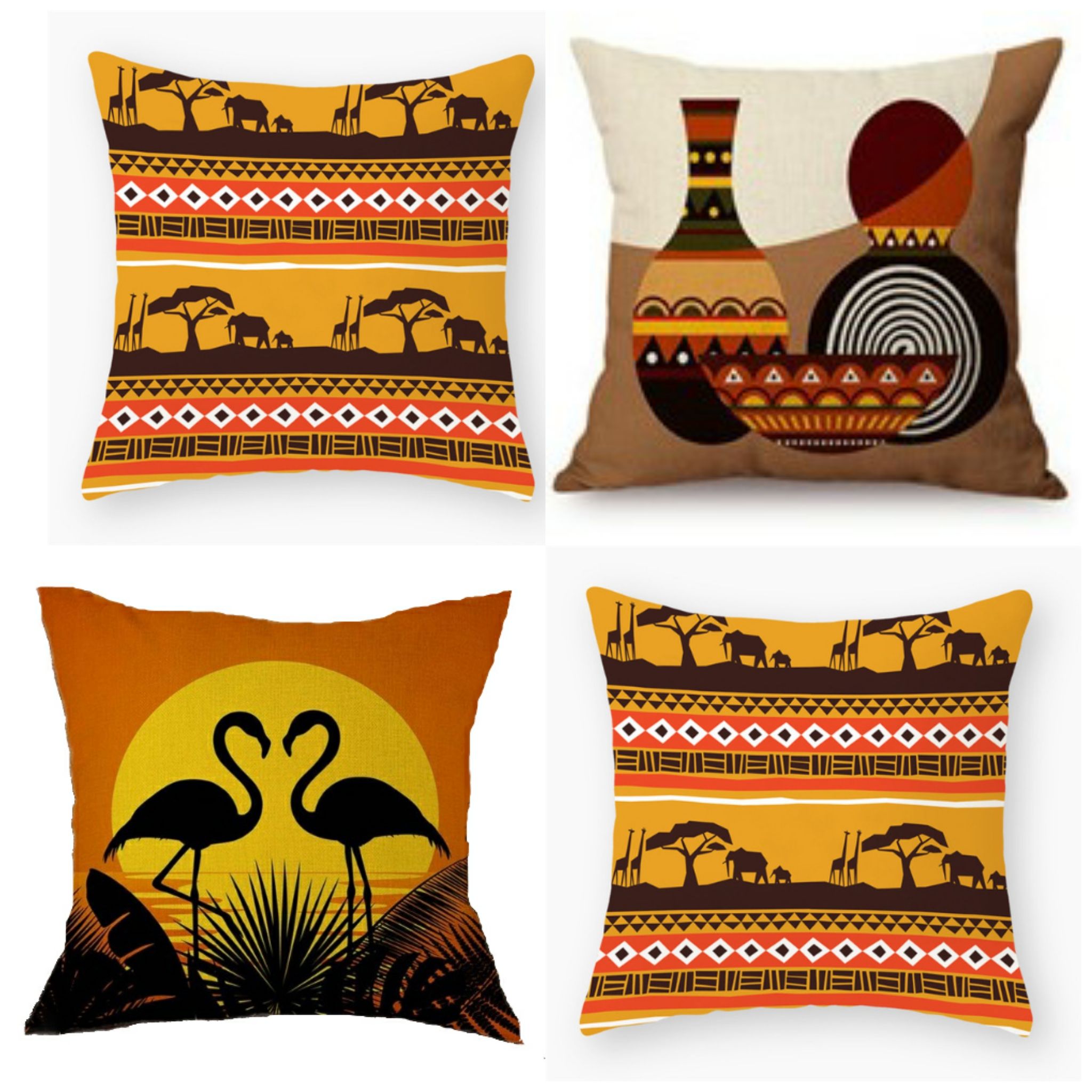 4pcs soft African print Throw Pillow Covers Ethnic animals african woman Decorative Pillow Covers Home Decor Cushion Cover for Couch Sofa Living Room Outdoor Car