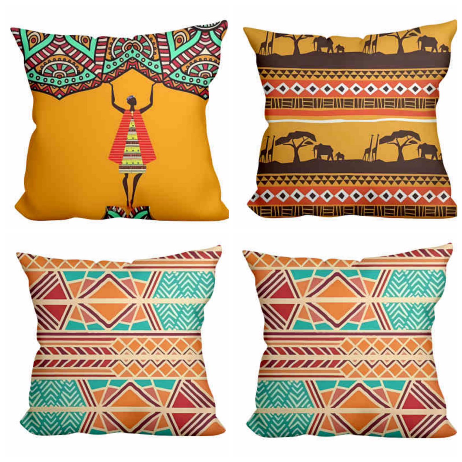 4pcs soft African print Throw Pillow Covers Ethnic animals african woman Decorative Pillow Covers Home Decor Cushion Cover for Couch Sofa Living Room Outdoor Car