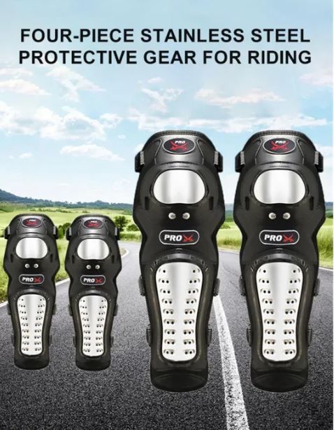 4pcs Pro Bikers Pro Stainless Steel Outdoor Racing Knee and Elbow Guard Protective Gear, Protection Armor Heavy Duty Protective Gear For riders