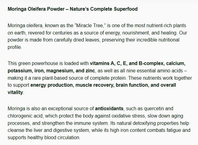 Pure Moringa powder for Energy Wellness helps lower blood sugar level, reduces inflammation, lowers cholesterol smoothen skin, weight loss, diabetes and digestion