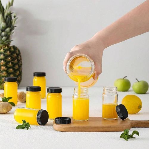 5pcs Glass Ginger shots bottles Portable Leakproof Glass Jars With Lids- Glass Juice Shot Bottles With Caps For Wellness Shot Glass Juice Shot Bottles with Caps