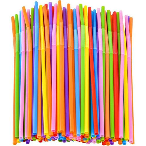 100PCS Flexible Plastic Straws, Colorful Disposable Bendable Party Fancy Extra Long Straws Party Decorations Cocktail Curly  Curly Disposable Drinking Wedding Birthday Party bar Accessories Straws