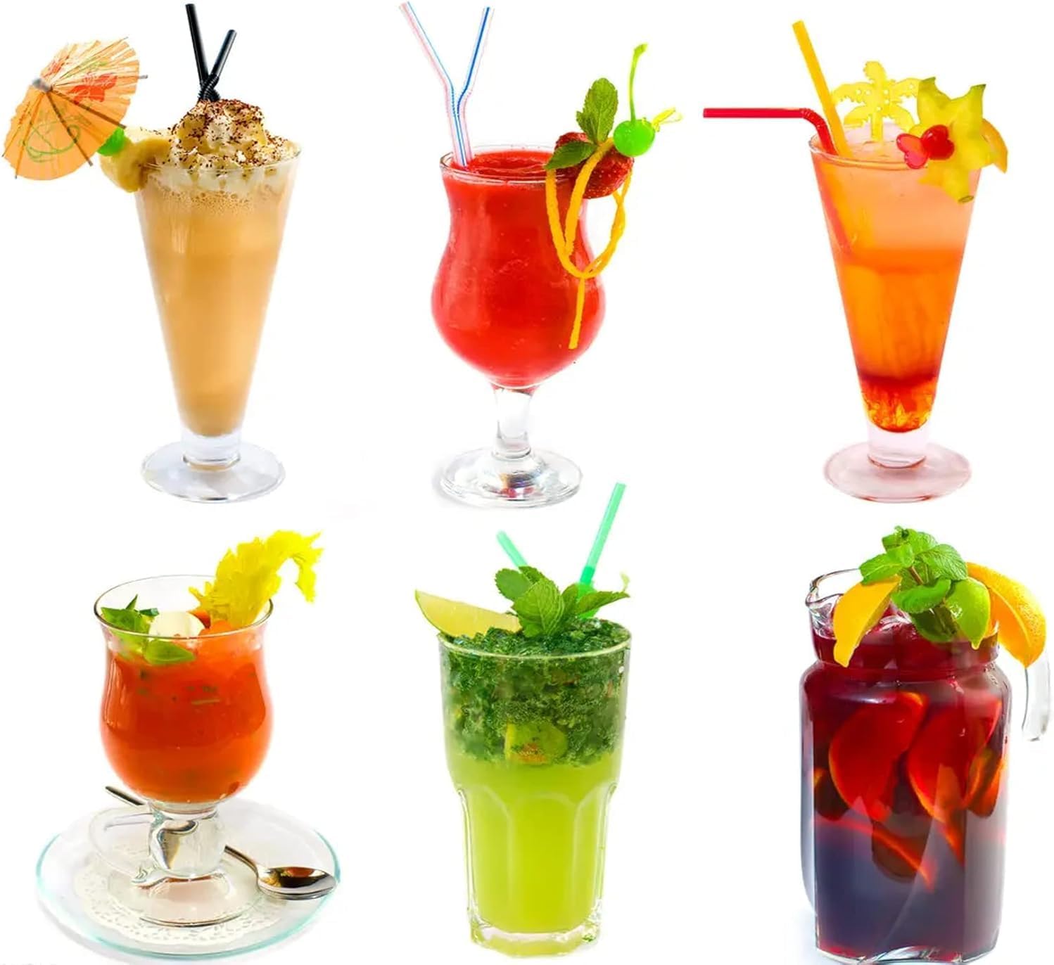 100PCS Flexible Plastic Straws, Colorful Disposable Bendable Party Fancy Extra Long Straws Party Decorations Cocktail Curly  Curly Disposable Drinking Wedding Birthday Party bar Accessories Straws