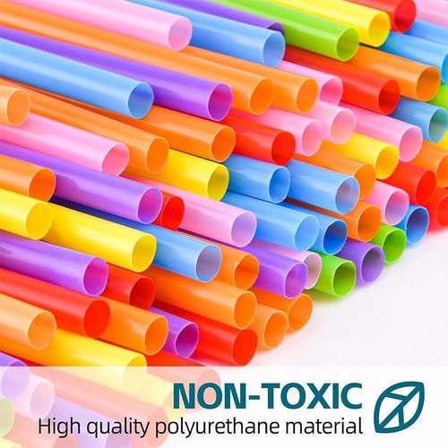 100PCS Flexible Plastic Straws, Colorful Disposable Bendable Party Fancy Extra Long Straws Party Decorations Cocktail Curly  Curly Disposable Drinking Wedding Birthday Party bar Accessories Straws