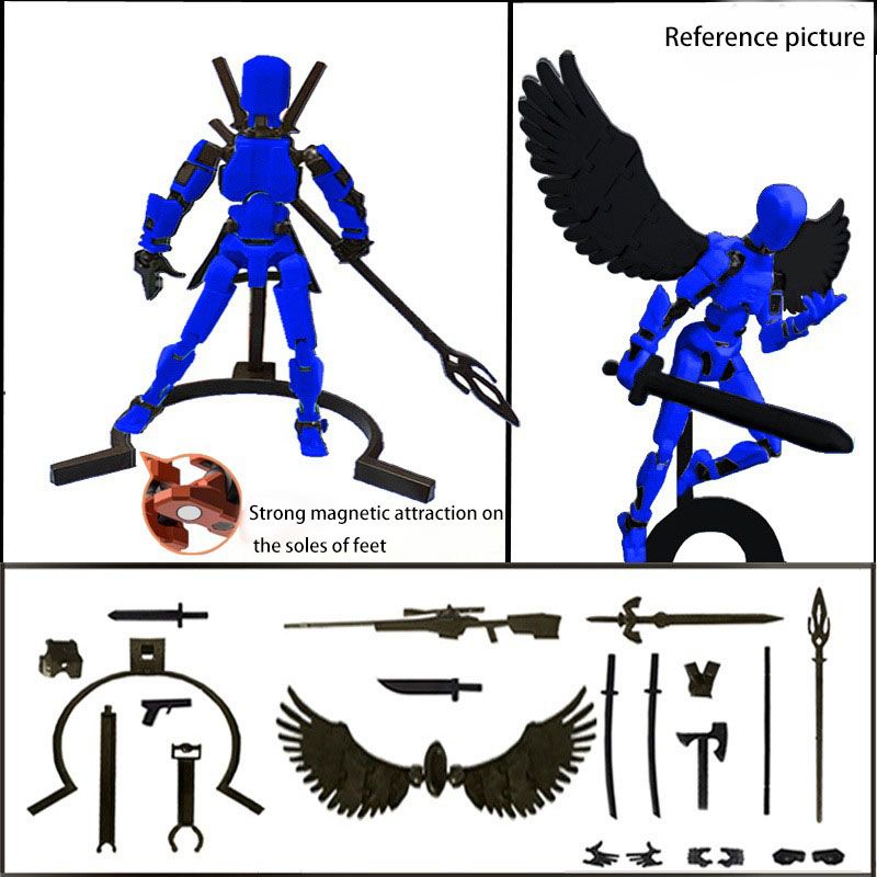 Magnetic multi-joint action figure wing stand radish robot figurine model children's building block assembly toy