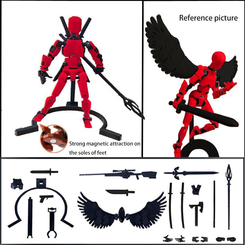 Magnetic multi-joint action figure wing stand radish robot figurine model children's building block assembly toy