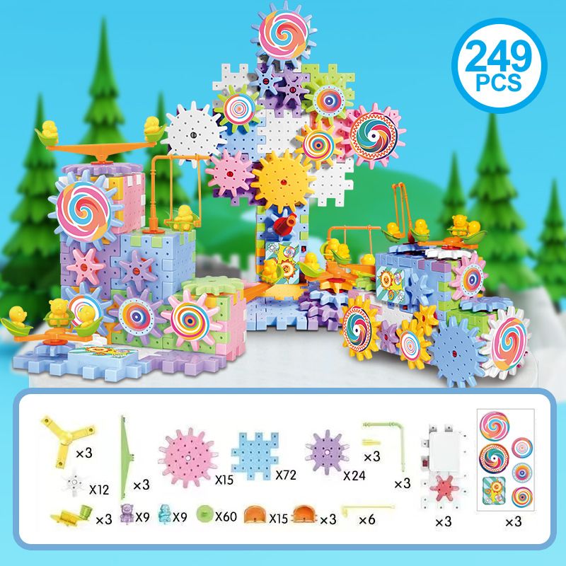 A set of versatile electric educational building blocks, mechanical gear rotation DIY building blocks, and children's educational assembly toys