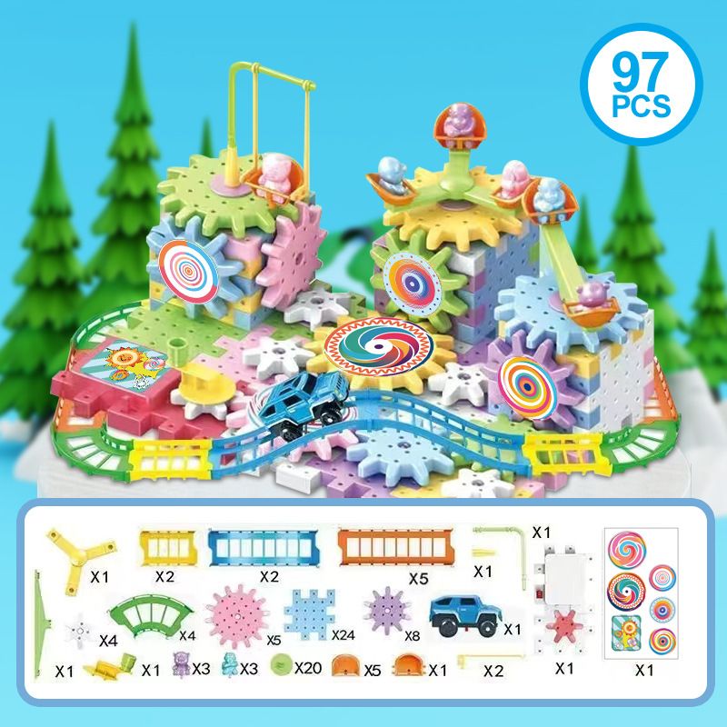 A set of versatile electric educational building blocks, mechanical gear rotation DIY building blocks, and children's educational assembly toys
