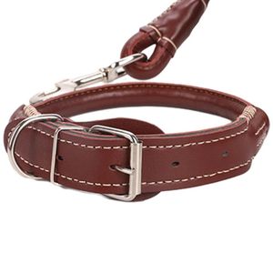 Complete Set: Premium Rolled-Up Leather Dog Collar & Leash with Strong Buckle, Adjustable Fit & Comfortable Grip for All Dog Sizes