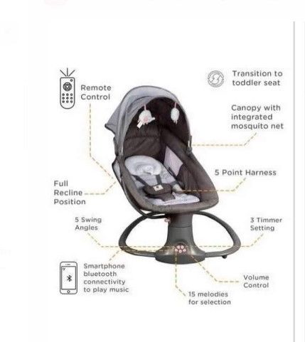 Mastela 3-in-1 Baby Swing & Bassinet – Multi-Functional Comfort with Reclining Positions, Soothing Melodies, and Washable Cushion for Babies Aged 3–36 Months"